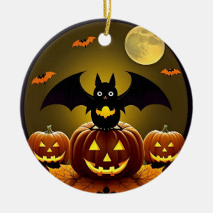 Décoration En Céramique Chauve-souris de dessin animé et citrouilles sous 