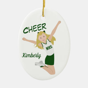 Décoration En Céramique Cheerleader Blonde Green & White