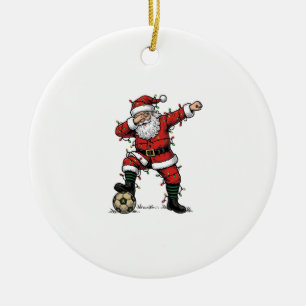 Décoration En Céramique Chemise de sport de Noël Vintage Santa Soccer_1
