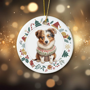 Décoration En Céramique Chemise d'hiver pour chiot berger australien Noël