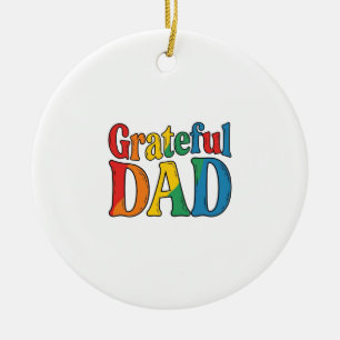 Décoration En Céramique Chemise Grateful Dad Vintage Rainbow Typography_1