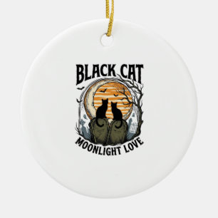 Décoration En Céramique Chemise Halloween Chat Noir Vintage Lune Cimetière