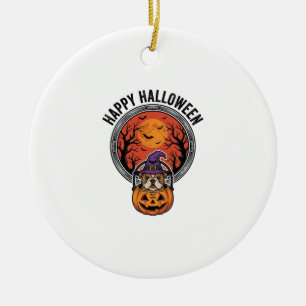 Décoration En Céramique Chemise vintage Bulldog Sorcière Citrouille Joyeux