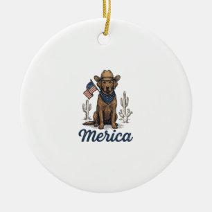 Décoration En Céramique Chemise Vintage Merica Cowboy Chien Drapeau Améric