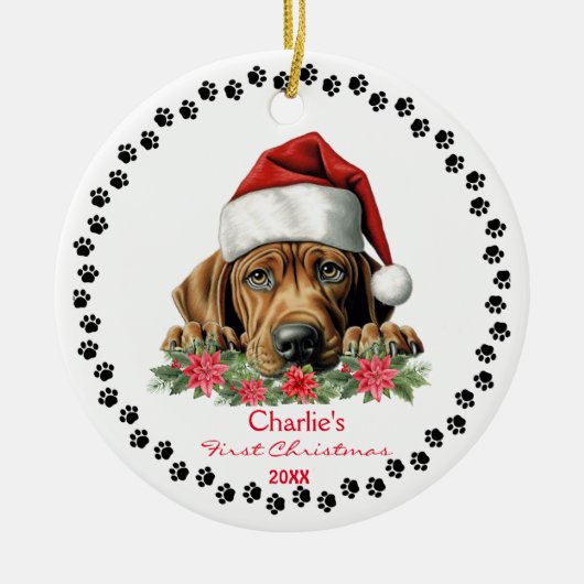 Décoration En Céramique Cher Rhodesian Ridgeback Chien Santa Hat Empreinte (Devant)