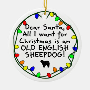 Décoration En Céramique Cher vieux chien de berger anglais de Père Noël