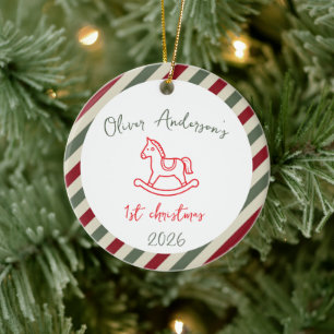 Décoration En Céramique Cheval à Bascule Premier Noël Bébé Garçon ou Fille