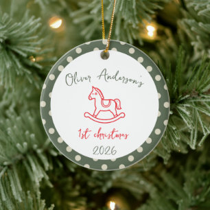 Décoration En Céramique Cheval à Bascule Premier Noël Bébé Garçon ou Fille