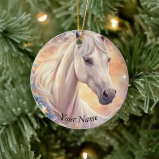 Décoration En Céramique cheval blanc, aquarelle pastel