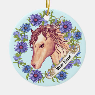 Décoration En Céramique Cheval bleu marguerite