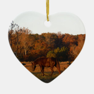 Décoration En Céramique Cheval Brown rouge, bois d'automne.