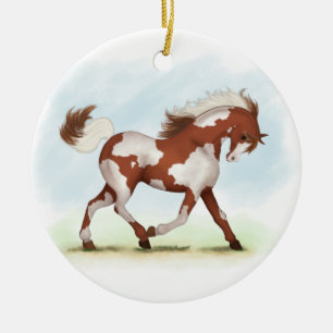 Décoration En Céramique Cheval de Chestnut Overo Skewbald