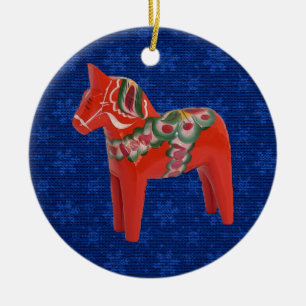 Décoration En Céramique Cheval de Dala de Suédois sur le champ des étoil