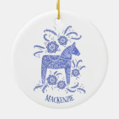 Décoration En Céramique Cheval de Dala suédois Personnalisé Bleu Blanc (Dos)