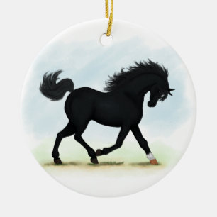 Décoration En Céramique Cheval noir avec étoile et jarret (Beauté noire)