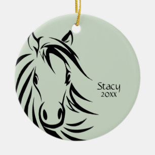 Décoration En Céramique Cheval noir Tête verte Nom n année