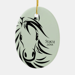 Décoration En Céramique Cheval noir vert tête