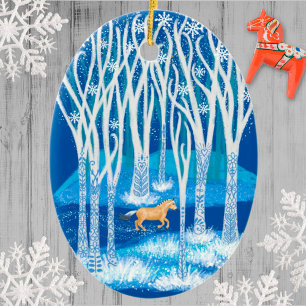 Décoration En Céramique Cheval nordique du fjord d'hiver