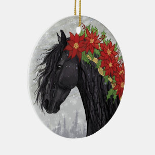 Décoration En Céramique Cheval poinsettia Friesian