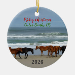 Décoration En Céramique Chevaux sauvages Outer Banks OBX Noël 2026