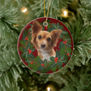Décoration En Céramique Cheveux longs Chihuahua Chien Noël Noël Noël Noël
