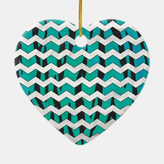Décoration En Céramique Chevron Tiger noir et Turquoise (Dos)