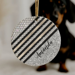 Décoration En Céramique Chic cristal faux et paillettes argent Personnalis