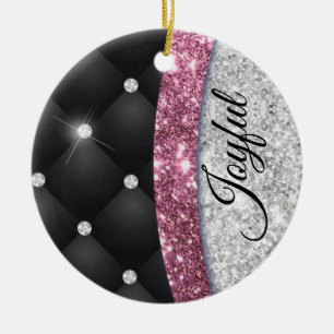 Décoration En Céramique Chic girly faux parties scintillant argent noir ro