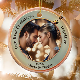 Décoration En Céramique Chic Photo Rose Gold First Christmas Together