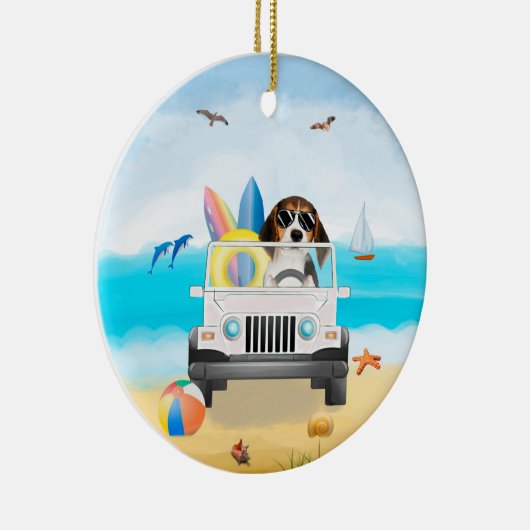 Décoration En Céramique Chien beagle conduisant sur la plage (Droite)