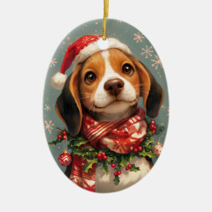 Décoration En Céramique Chien Beagle de Noël