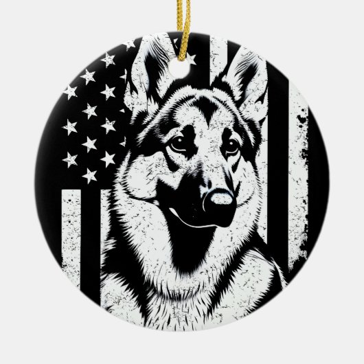 Décoration En Céramique Chien berger allemand USA Drapeau américain 4 juil (Devant)