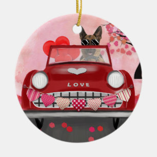 Décoration En Céramique Chien Berger Allemand Voiture avec coeurs Saint-Va