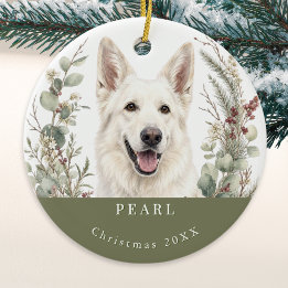 Décoration En Céramique Chien Berger Blanc Allemand Noël Aquarelle