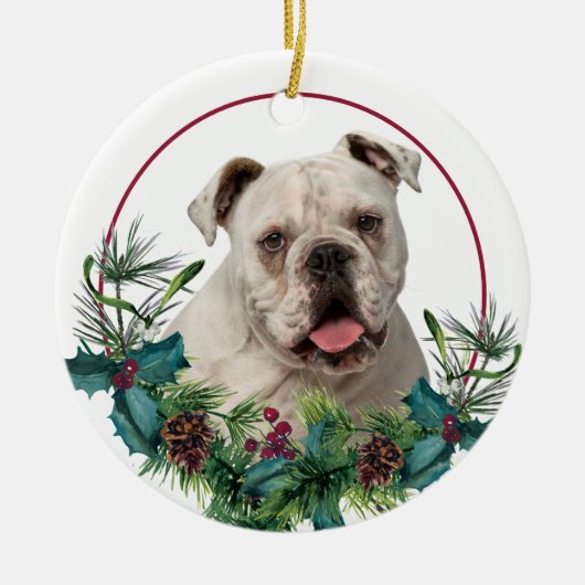 Décoration En Céramique Chien blanc Bulldog À feuillage persistant (Devant)