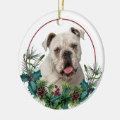 Décoration En Céramique Chien blanc Bulldog À feuillage persistant (Gauche)