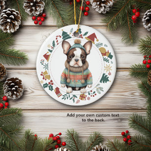 Décoration En Céramique Chien Boston Terrier en pull d'hiver Noël