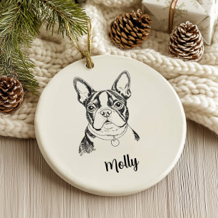 Décoration En Céramique Chien Boston Terrier Noël personnalisé