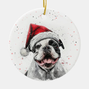 Décoration En Céramique Chien Bouledogue Américain Noël Personnalisé