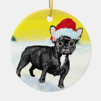 Décoration En Céramique chien bouledogue français festif