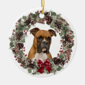 Décoration En Céramique Chien Boxer Red Bow Pinecone Wreath Personnalisé (Devant)