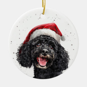 Décoration En Céramique Chien Caniche Noir Noël Personnalisé