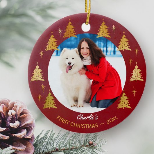 Décoration En Céramique Chien Chien de Noël Premier Photo Personnalisée Po