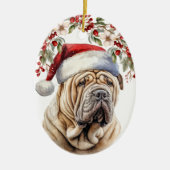 Décoration En Céramique Chien chinois Shar Pei Holly Berry Noël (Devant)