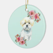 Décoration En Céramique Chien chiot maltais mignon avec Fleurs Aquarelle (Gauche)