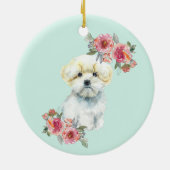 Décoration En Céramique Chien chiot maltais mignon avec Fleurs Aquarelle (Dos)