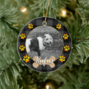 Décoration En Céramique Chien chiot photo & os, pattes, buffle gris Plaid