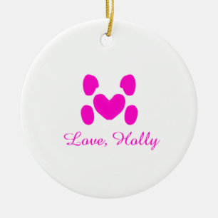 Décoration En Céramique Chien coeur patte rose animal familier ajouter nom