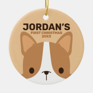 Décoration En Céramique Chien Corgi mignon avec nom personnalisé