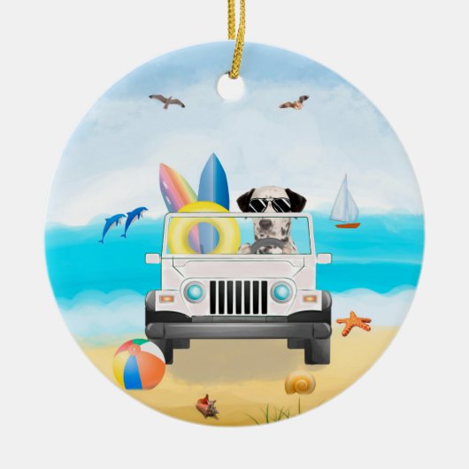 Décoration En Céramique Chien dalmate conduisant sur la plage (Devant)